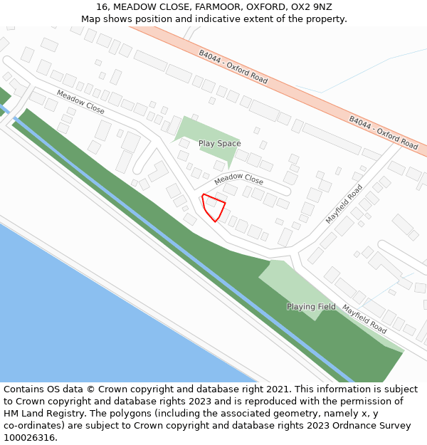 16, MEADOW CLOSE, FARMOOR, OXFORD, OX2 9NZ: Location map and indicative extent of plot