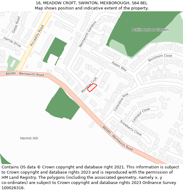 16, MEADOW CROFT, SWINTON, MEXBOROUGH, S64 8EL: Location map and indicative extent of plot