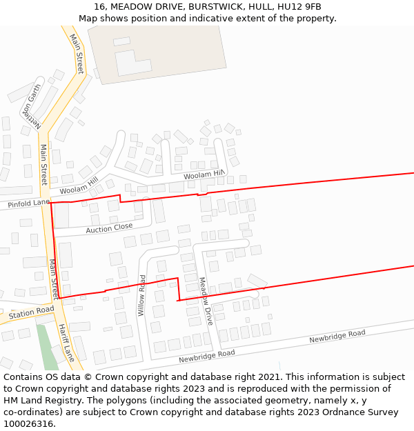 16, MEADOW DRIVE, BURSTWICK, HULL, HU12 9FB: Location map and indicative extent of plot