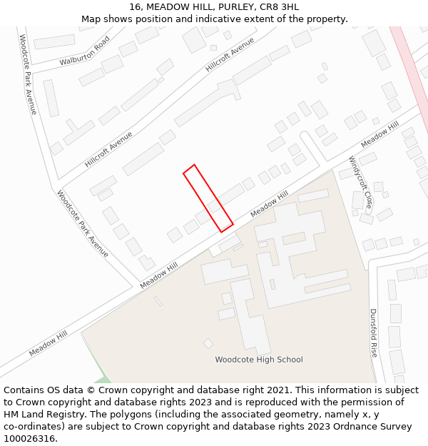 16, MEADOW HILL, PURLEY, CR8 3HL: Location map and indicative extent of plot