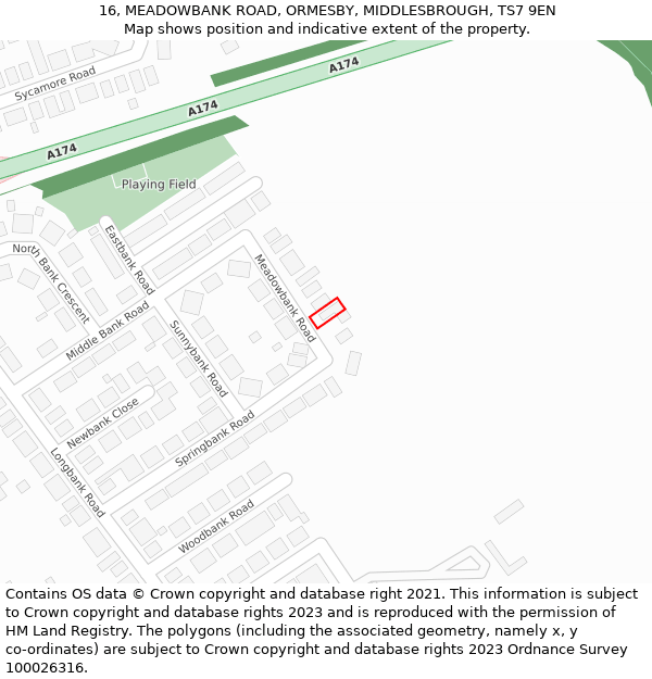 16, MEADOWBANK ROAD, ORMESBY, MIDDLESBROUGH, TS7 9EN: Location map and indicative extent of plot