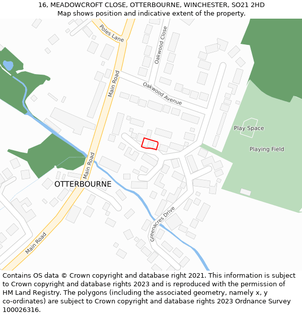 16, MEADOWCROFT CLOSE, OTTERBOURNE, WINCHESTER, SO21 2HD: Location map and indicative extent of plot