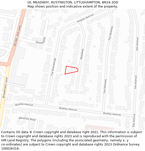 16, MEADWAY, RUSTINGTON, LITTLEHAMPTON, BN16 2DD: Location map and indicative extent of plot