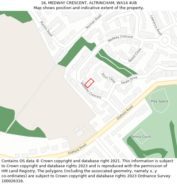 16, MEDWAY CRESCENT, ALTRINCHAM, WA14 4UB: Location map and indicative extent of plot