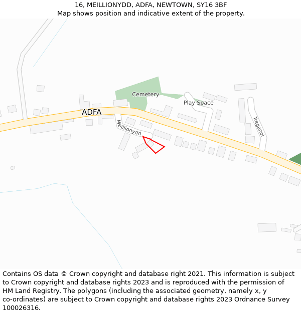 16, MEILLIONYDD, ADFA, NEWTOWN, SY16 3BF: Location map and indicative extent of plot