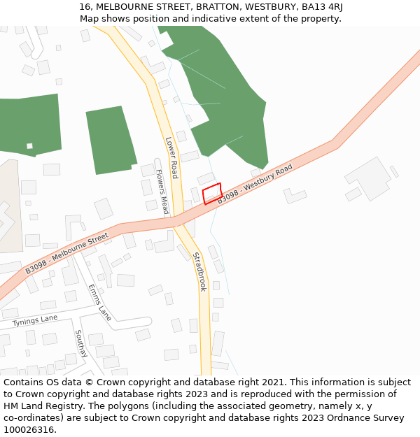 16, MELBOURNE STREET, BRATTON, WESTBURY, BA13 4RJ: Location map and indicative extent of plot