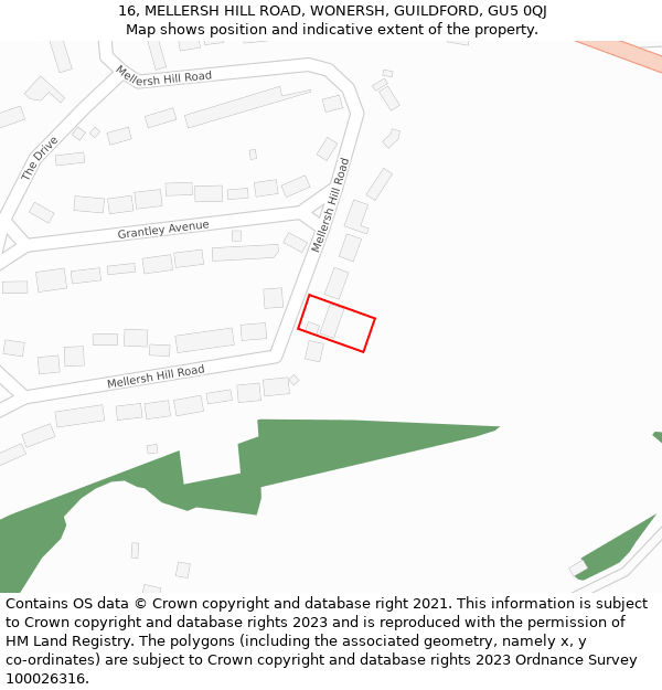 16, MELLERSH HILL ROAD, WONERSH, GUILDFORD, GU5 0QJ: Location map and indicative extent of plot