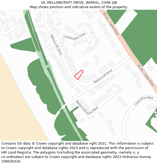 16, MELLONCROFT DRIVE, WIRRAL, CH48 2JB: Location map and indicative extent of plot