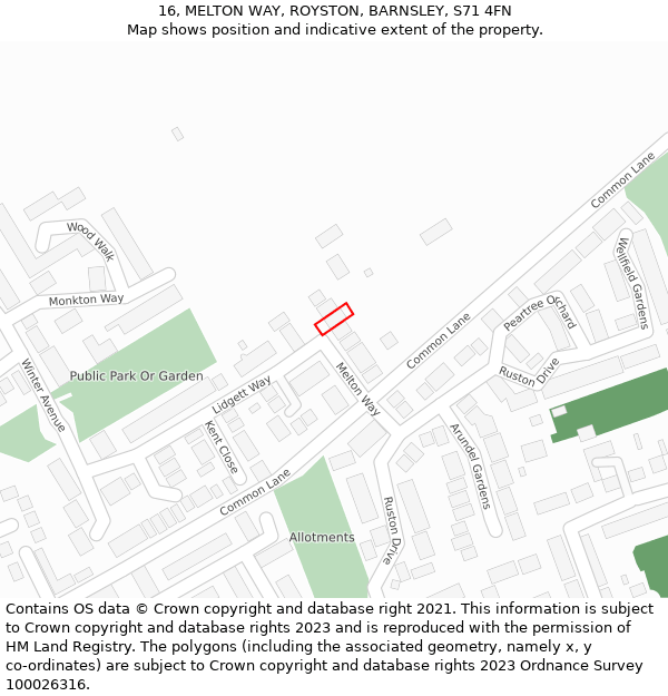 16, MELTON WAY, ROYSTON, BARNSLEY, S71 4FN: Location map and indicative extent of plot