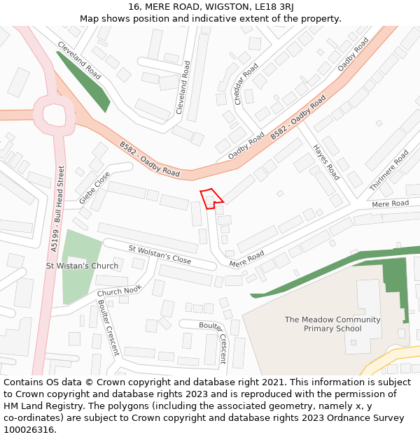 16, MERE ROAD, WIGSTON, LE18 3RJ: Location map and indicative extent of plot