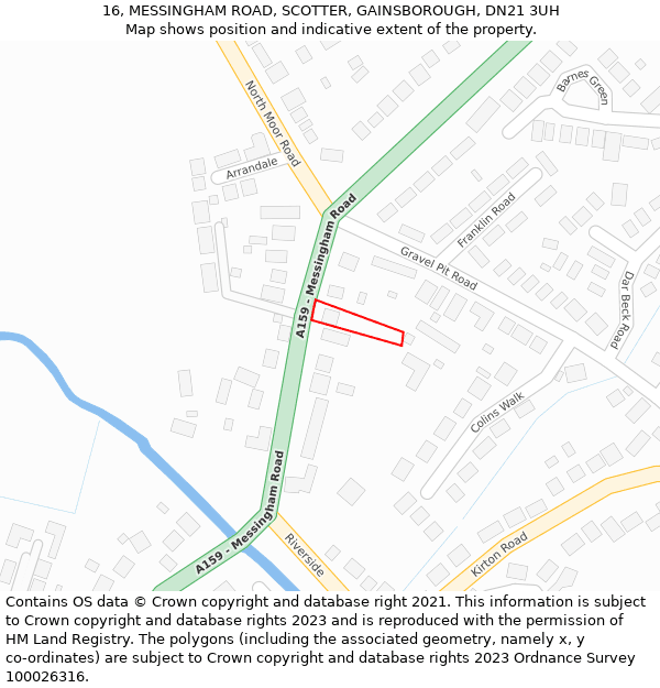 16, MESSINGHAM ROAD, SCOTTER, GAINSBOROUGH, DN21 3UH: Location map and indicative extent of plot