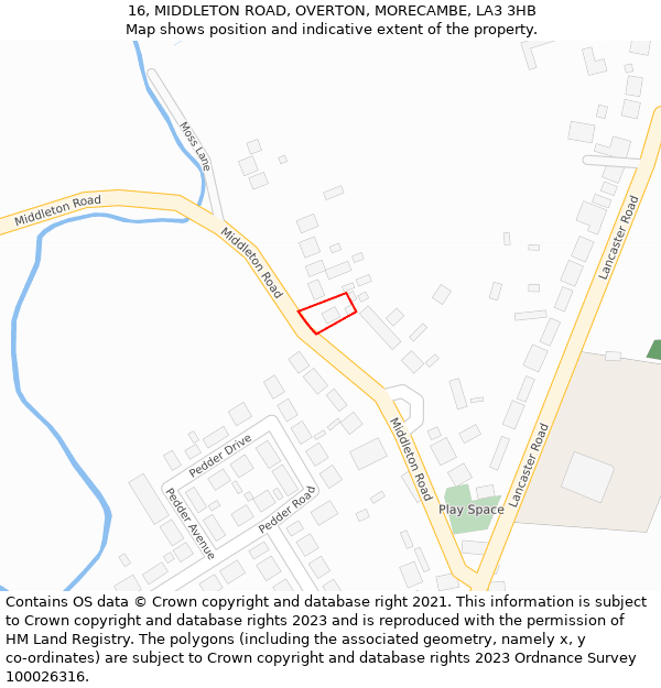 16, MIDDLETON ROAD, OVERTON, MORECAMBE, LA3 3HB: Location map and indicative extent of plot