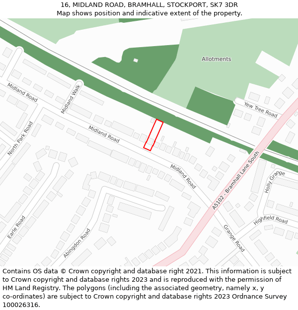 16, MIDLAND ROAD, BRAMHALL, STOCKPORT, SK7 3DR: Location map and indicative extent of plot