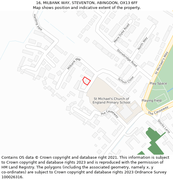 16, MILBANK WAY, STEVENTON, ABINGDON, OX13 6FF: Location map and indicative extent of plot