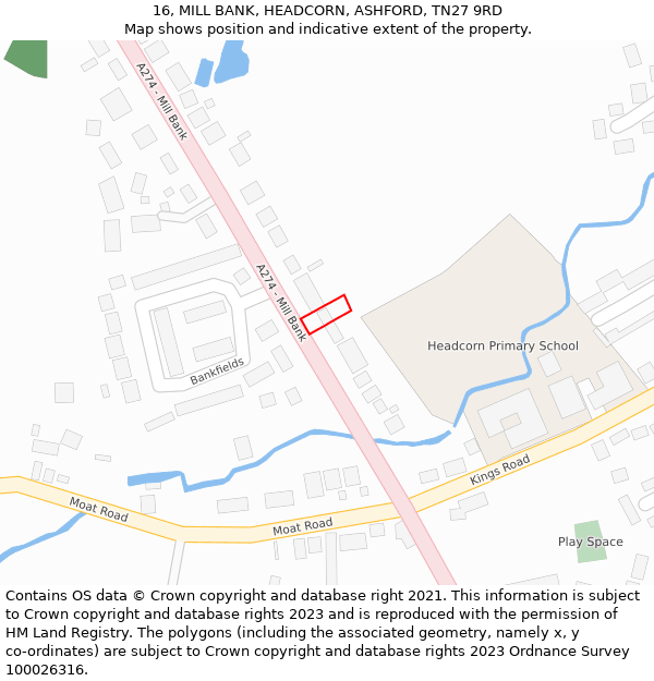 16, MILL BANK, HEADCORN, ASHFORD, TN27 9RD: Location map and indicative extent of plot