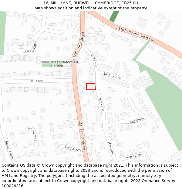 16, MILL LANE, BURWELL, CAMBRIDGE, CB25 0HJ: Location map and indicative extent of plot