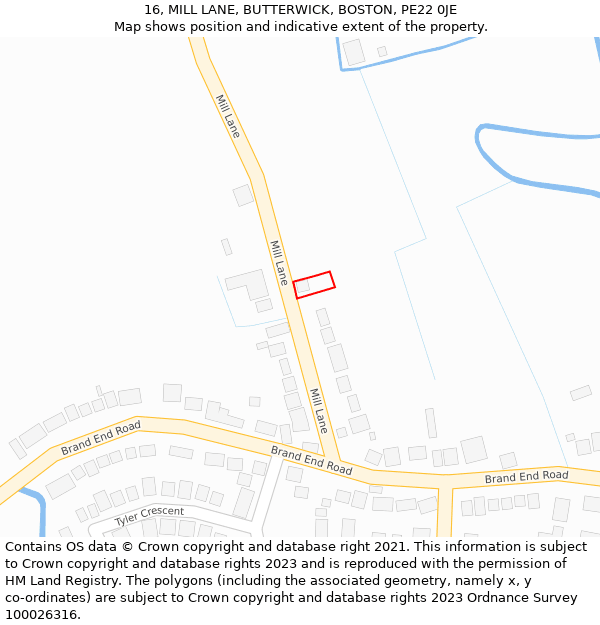 16, MILL LANE, BUTTERWICK, BOSTON, PE22 0JE: Location map and indicative extent of plot