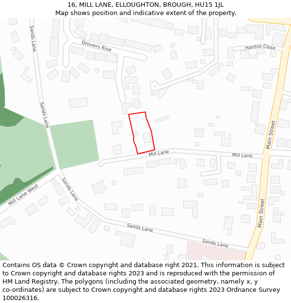 16, MILL LANE, ELLOUGHTON, BROUGH, HU15 1JL: Location map and indicative extent of plot