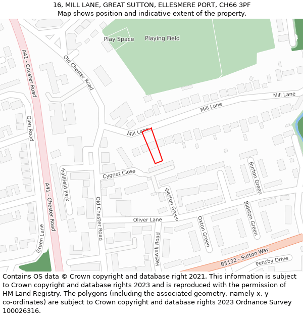 16, MILL LANE, GREAT SUTTON, ELLESMERE PORT, CH66 3PF: Location map and indicative extent of plot