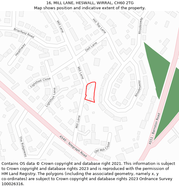 16, MILL LANE, HESWALL, WIRRAL, CH60 2TG: Location map and indicative extent of plot