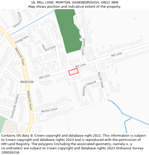 16, MILL LANE, MORTON, GAINSBOROUGH, DN21 3BW: Location map and indicative extent of plot
