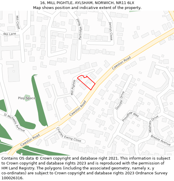 16, MILL PIGHTLE, AYLSHAM, NORWICH, NR11 6LX: Location map and indicative extent of plot