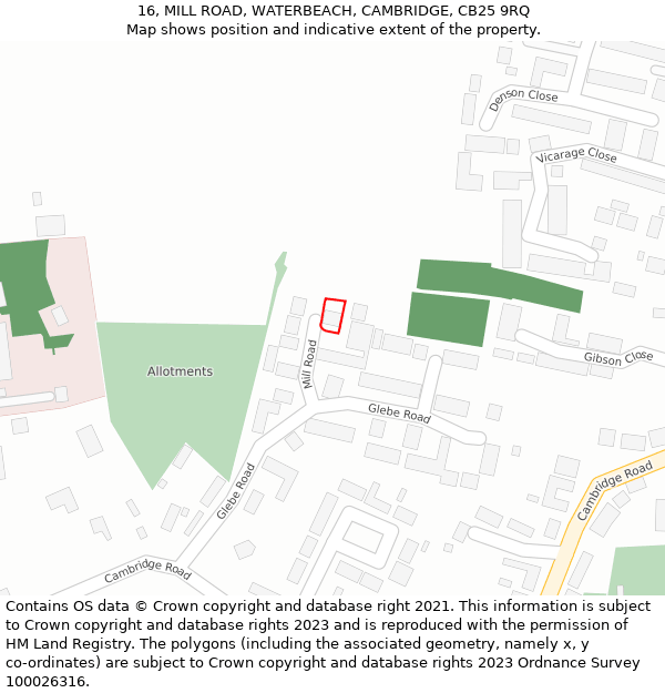 16, MILL ROAD, WATERBEACH, CAMBRIDGE, CB25 9RQ: Location map and indicative extent of plot
