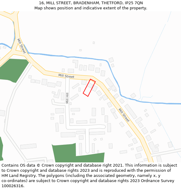 16, MILL STREET, BRADENHAM, THETFORD, IP25 7QN: Location map and indicative extent of plot