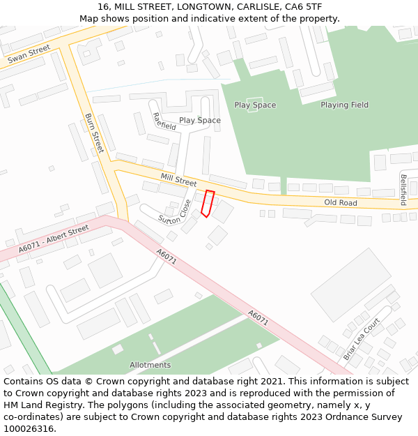 16, MILL STREET, LONGTOWN, CARLISLE, CA6 5TF: Location map and indicative extent of plot