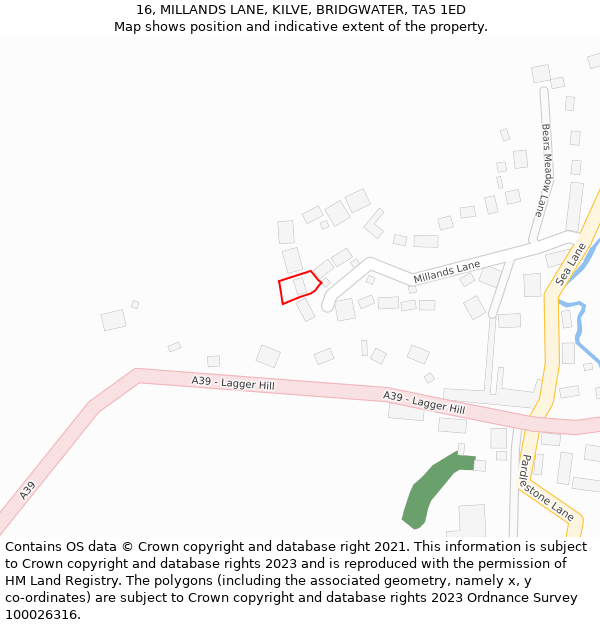 16, MILLANDS LANE, KILVE, BRIDGWATER, TA5 1ED: Location map and indicative extent of plot