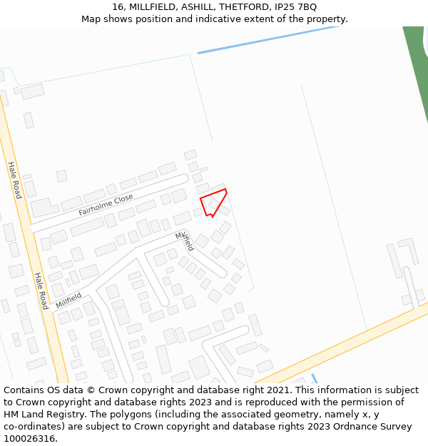 16, MILLFIELD, ASHILL, THETFORD, IP25 7BQ: Location map and indicative extent of plot