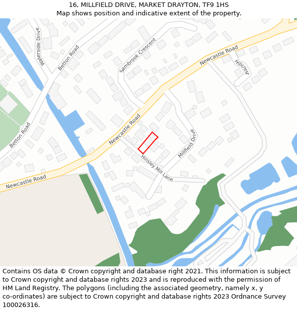 16, MILLFIELD DRIVE, MARKET DRAYTON, TF9 1HS: Location map and indicative extent of plot