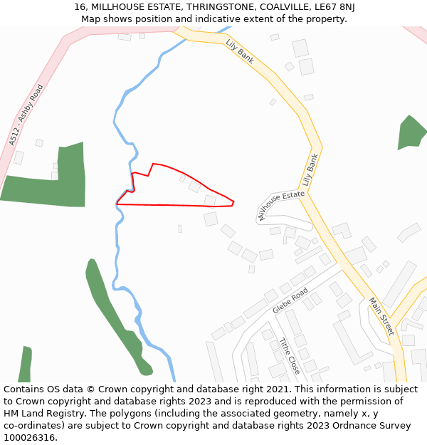 16, MILLHOUSE ESTATE, THRINGSTONE, COALVILLE, LE67 8NJ: Location map and indicative extent of plot