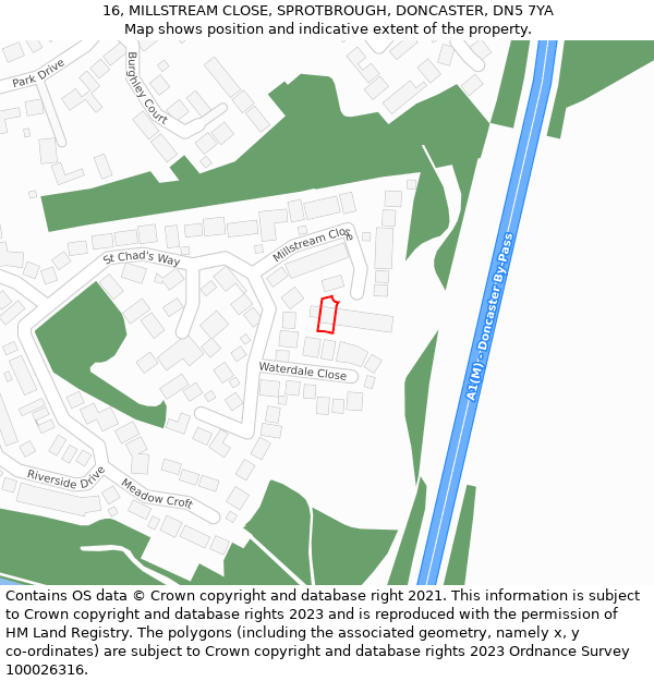 16, MILLSTREAM CLOSE, SPROTBROUGH, DONCASTER, DN5 7YA: Location map and indicative extent of plot