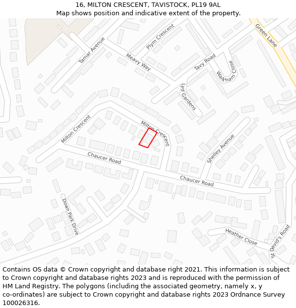 16, MILTON CRESCENT, TAVISTOCK, PL19 9AL: Location map and indicative extent of plot