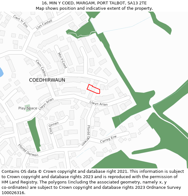 16, MIN Y COED, MARGAM, PORT TALBOT, SA13 2TE: Location map and indicative extent of plot