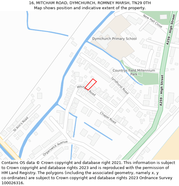 16, MITCHAM ROAD, DYMCHURCH, ROMNEY MARSH, TN29 0TH: Location map and indicative extent of plot