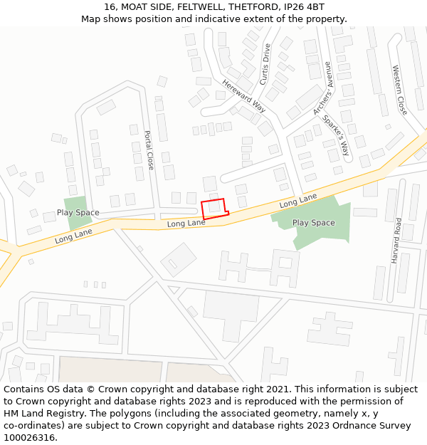 16, MOAT SIDE, FELTWELL, THETFORD, IP26 4BT: Location map and indicative extent of plot