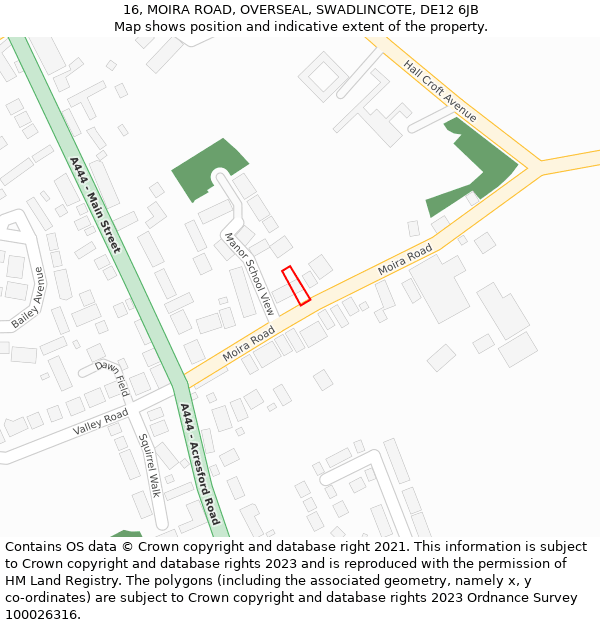 16, MOIRA ROAD, OVERSEAL, SWADLINCOTE, DE12 6JB: Location map and indicative extent of plot