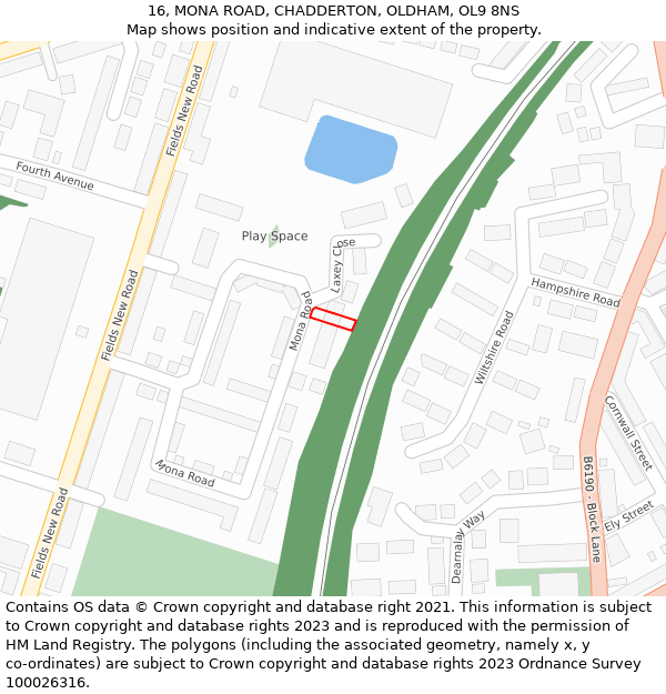 16, MONA ROAD, CHADDERTON, OLDHAM, OL9 8NS: Location map and indicative extent of plot