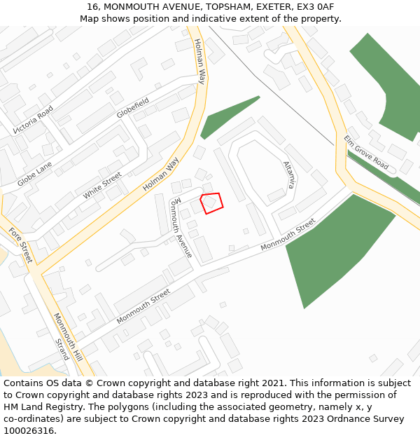 16, MONMOUTH AVENUE, TOPSHAM, EXETER, EX3 0AF: Location map and indicative extent of plot