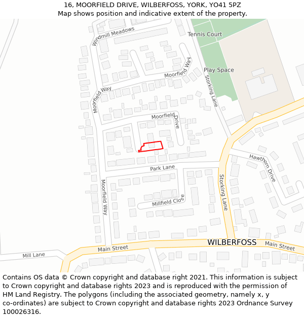 16, MOORFIELD DRIVE, WILBERFOSS, YORK, YO41 5PZ: Location map and indicative extent of plot