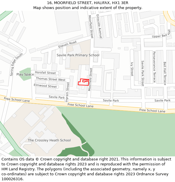 16, MOORFIELD STREET, HALIFAX, HX1 3ER: Location map and indicative extent of plot