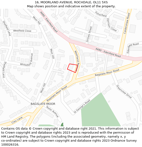 16, MOORLAND AVENUE, ROCHDALE, OL11 5XS: Location map and indicative extent of plot