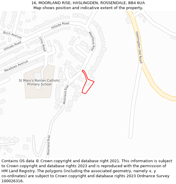 16, MOORLAND RISE, HASLINGDEN, ROSSENDALE, BB4 6UA: Location map and indicative extent of plot