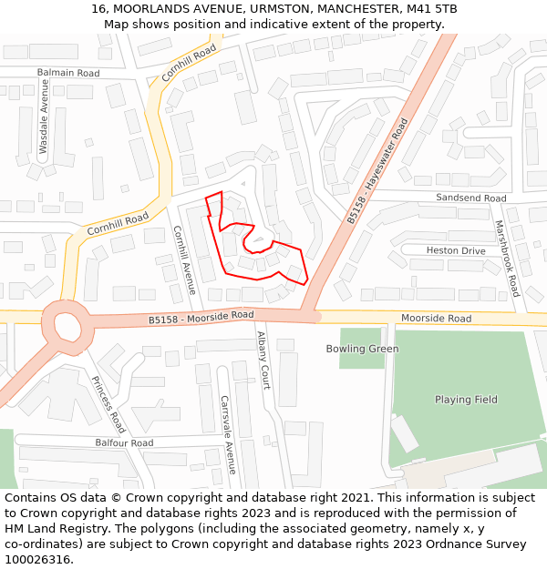 16, MOORLANDS AVENUE, URMSTON, MANCHESTER, M41 5TB: Location map and indicative extent of plot