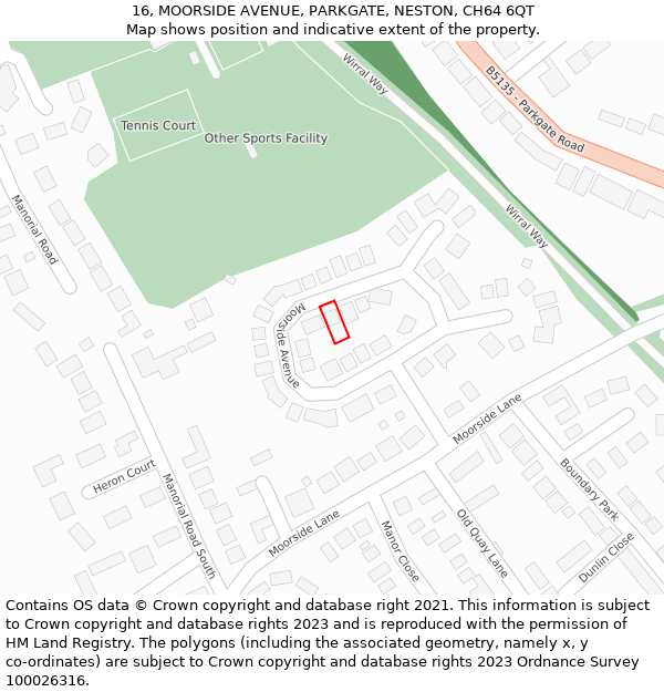 16, MOORSIDE AVENUE, PARKGATE, NESTON, CH64 6QT: Location map and indicative extent of plot