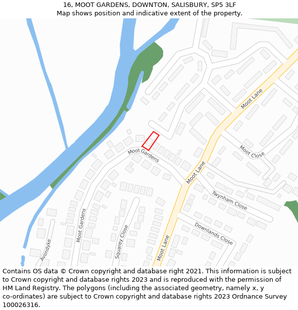 16, MOOT GARDENS, DOWNTON, SALISBURY, SP5 3LF: Location map and indicative extent of plot