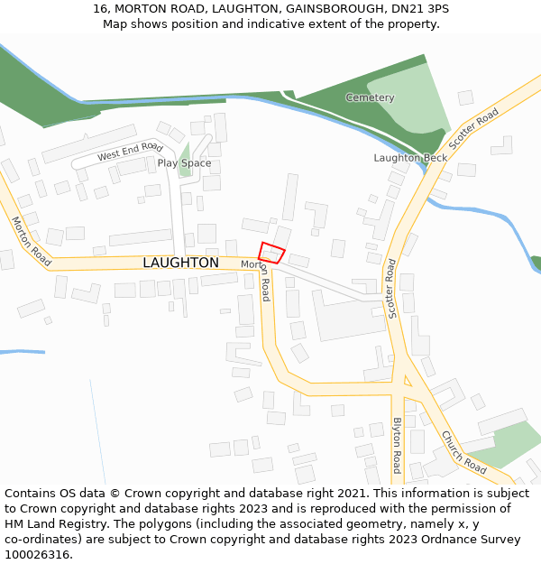 16, MORTON ROAD, LAUGHTON, GAINSBOROUGH, DN21 3PS: Location map and indicative extent of plot