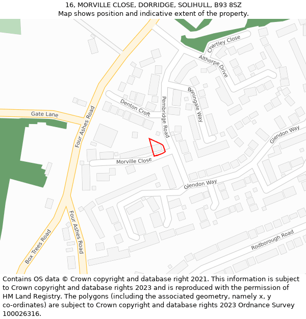 16, MORVILLE CLOSE, DORRIDGE, SOLIHULL, B93 8SZ: Location map and indicative extent of plot